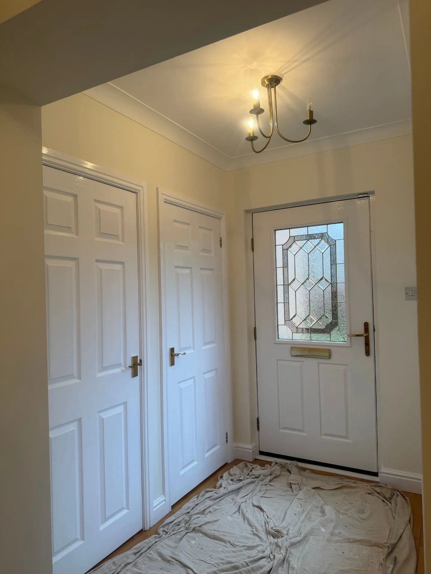 Entrance hall in Midlothian with freshly glossed panel doors and repainted front door surround by W J Crighton